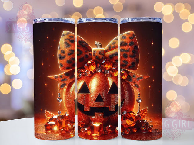 Coquette Sparkly Leopard Pumpkin Tumbler Wrap, Leopard Bow Pumpkin, Sparkly Tumbler Design, Girly Halloween Tumbler, Cheetah Print Tumbler, 20oz Skinny Tumbler Png, Fall Coquette Png Sublimation SvggirlplusArt 