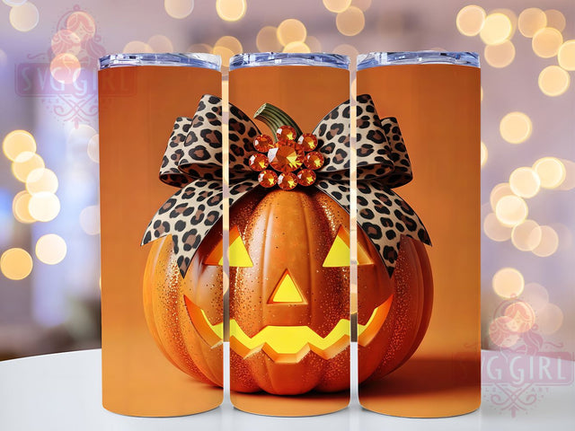 Coquette Sparkly Leopard Pumpkin Tumbler Wrap, Leopard Bow Pumpkin, Sparkly Tumbler Design, Girly Halloween Tumbler, Cheetah Print Tumbler, 20oz Skinny Tumbler Png, Fall Coquette Png Sublimation SvggirlplusArt 