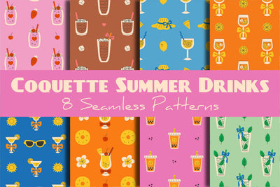 Coquette Summer Drinks Seamless Patterns & Papers Digital Pattern Rin Green 