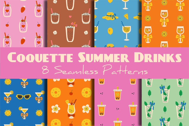 Coquette Summer Drinks Seamless Patterns & Papers Digital Pattern Rin Green 