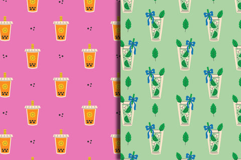 Coquette Summer Drinks Seamless Patterns & Papers Digital Pattern Rin Green 