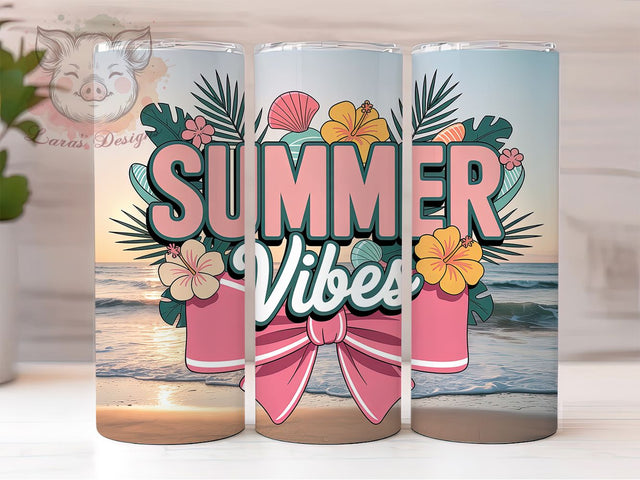 Coquette Summer Vibes 20oz Tumbler, Beach Theme Art, Summer Vibes Quote, Sublimation Tumbler Wrap, 20oz Tumbler, Cute Girly Gift, Coastal Ocean Style Sublimation Lara' s Designs 