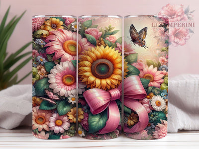 Coquette Sunflower Pink 20oz Tumbler, Sunflower Theme, Floral Print, Cute Style, Feminine Design, 20oz Sublimation, PNG Design Sublimation Li Zamperini 