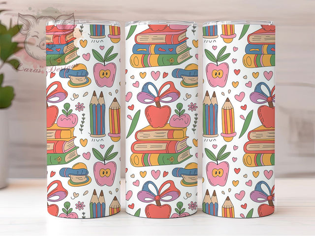 Coquette Teacher Apple Tumbler, Coquette Style, School Inspired Wrap, Feminine Chic Design, Classroom Motif, Cute Bow & Apple Elements, Academic Charm, 20Oz Tumbler, Sublimation Sublimation Lara' s Designs 