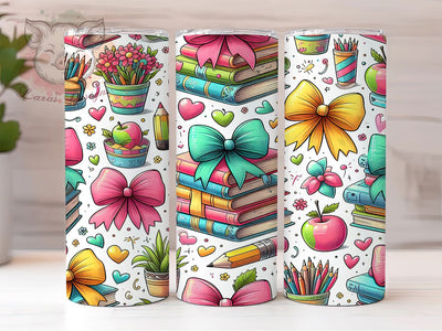 Coquette Teacher Apple Tumbler, Coquette Style, School Inspired Wrap, Feminine Chic Design, Classroom Motif, Cute Bow & Apple Elements, Academic Charm, 20Oz Tumbler, Sublimation Sublimation Lara' s Designs 