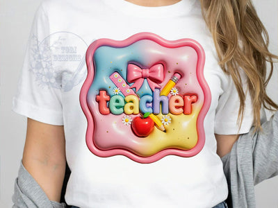 Coquette Teacher Pastel T-Shirt PNG, Coquette Teacher, Pastel Style, Academic Chic, Classroom Vibes, Sublimation PNG, Statement Shirt, Trendy Fashion Sublimation ToriDesigns 