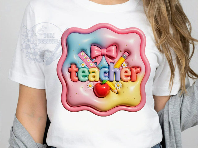 Coquette Teacher Pastel T-Shirt PNG, Coquette Teacher, Pastel Style, Academic Chic, Classroom Vibes, Sublimation PNG, Statement Shirt, Trendy Fashion Sublimation ToriDesigns 