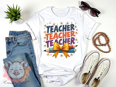 Coquette Teacher Png, Retro Teacher Png, Back to School Png, Teacher Appreciation Png, First Day of School Png, Sublimation Designs, Digital Download Sublimation Lara' s Designs 