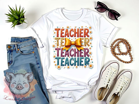 Coquette Teacher Png, Retro Teacher Png, Back to School Png, Teacher Appreciation Png, First Day of School Png, Sublimation Designs, Digital Download Sublimation Lara' s Designs 