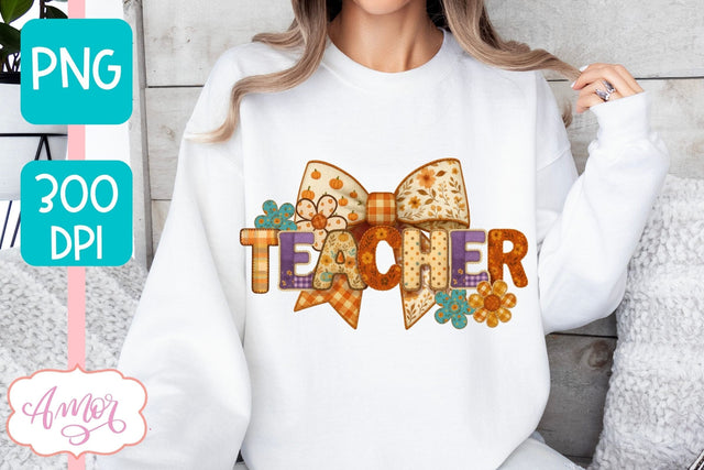 Coquette Teacher Sublimation design PNG| Fall shirt PNG Sublimation Amorclipart 