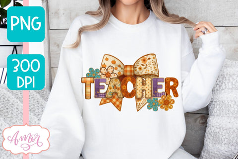 Coquette Teacher Sublimation design PNG| Fall shirt PNG Sublimation Amorclipart 