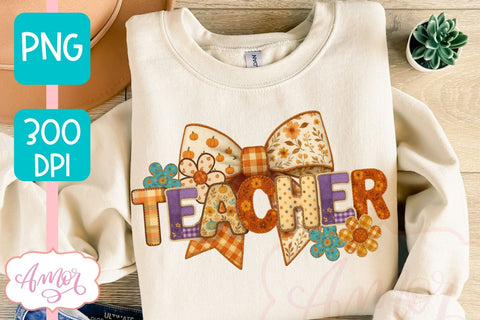 Coquette Teacher Sublimation design PNG| Fall shirt PNG Sublimation Amorclipart 