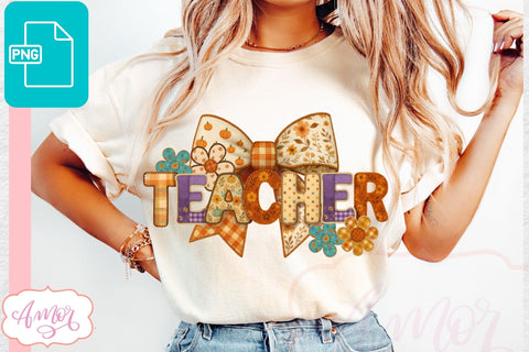 Coquette Teacher Sublimation design PNG| Fall shirt PNG Sublimation Amorclipart 
