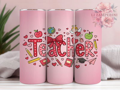 Coquette Teacher Valentine Tumbler, Coquette Bow Wrap, Cute Teacher Love Cup, 20oz Sublimation Wrap, Stylish Valentine Design Tumbler, Artistic Teacher Heart Cup, Whimsical Coquette Theme Wrap Sublimation Li Zamperini 