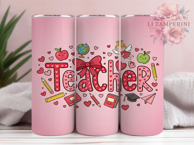 Coquette Teacher Valentine Tumbler, Coquette Bow Wrap, Cute Teacher Love Cup, 20oz Sublimation Wrap, Stylish Valentine Design Tumbler, Artistic Teacher Heart Cup, Whimsical Coquette Theme Wrap Sublimation Li Zamperini 