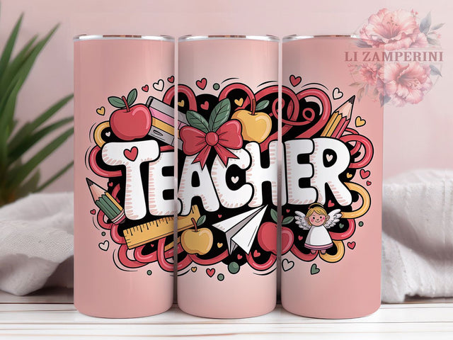 Coquette Teacher Valentine Tumbler, Coquette Bow Wrap, Cute Teacher Love Cup, 20oz Sublimation Wrap, Stylish Valentine Design Tumbler, Artistic Teacher Heart Cup, Whimsical Coquette Theme Wrap Sublimation Li Zamperini 