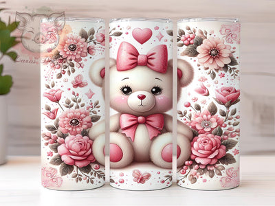 Coquette Teddy Bear 20oz Tumbler Png, Straight & Tapered Tumbler Png, Vintage Roses Tumbler Png, Digital Download PNG Sublimation Lara' s Designs 