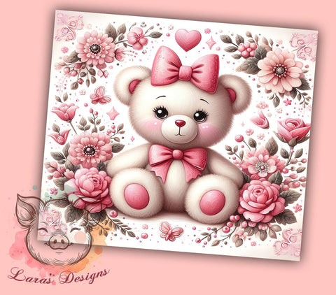 Coquette Teddy Bear 20oz Tumbler Png, Straight & Tapered Tumbler Png, Vintage Roses Tumbler Png, Digital Download PNG Sublimation Lara' s Designs 