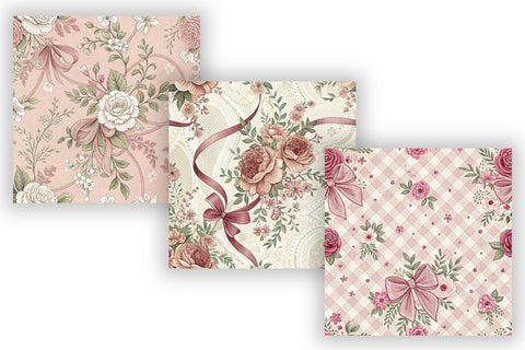 Coquette Toile Digital Paper Pack, Vintage Floral Toile, Gingham & Stripe Seamless Patterns, Wedding, Scrapbooking & Printable Crafts Digital Pattern FloridPrintables 