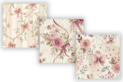 Coquette Toile Digital Paper Pack, Vintage Floral Toile, Gingham & Stripe Seamless Patterns, Wedding, Scrapbooking & Printable Crafts Digital Pattern FloridPrintables 