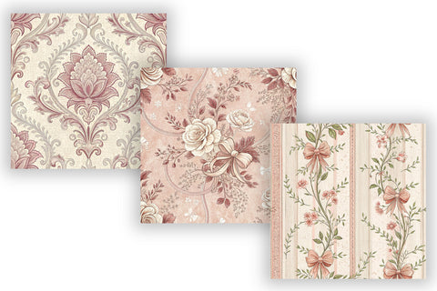 Coquette Toile Digital Paper Pack, Vintage Floral Toile, Gingham & Stripe Seamless Patterns, Wedding, Scrapbooking & Printable Crafts Digital Pattern FloridPrintables 
