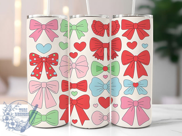 Coquette Valentine Bow Tumbler, Valentine Ribbon Pattern, Cute Bow Design, 20Oz Sublimation Wrap, Romantic Bow Art, Love Ribbon Texture, Tumbler Sublimation Sublimation ToriDesigns 