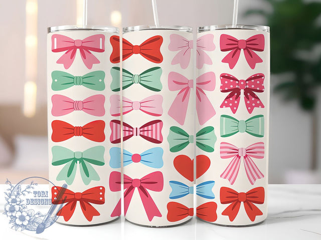 Coquette Valentine Bow Tumbler, Valentine Ribbon Pattern, Cute Bow Design, 20Oz Sublimation Wrap, Romantic Bow Art, Love Ribbon Texture, Tumbler Sublimation Sublimation ToriDesigns 
