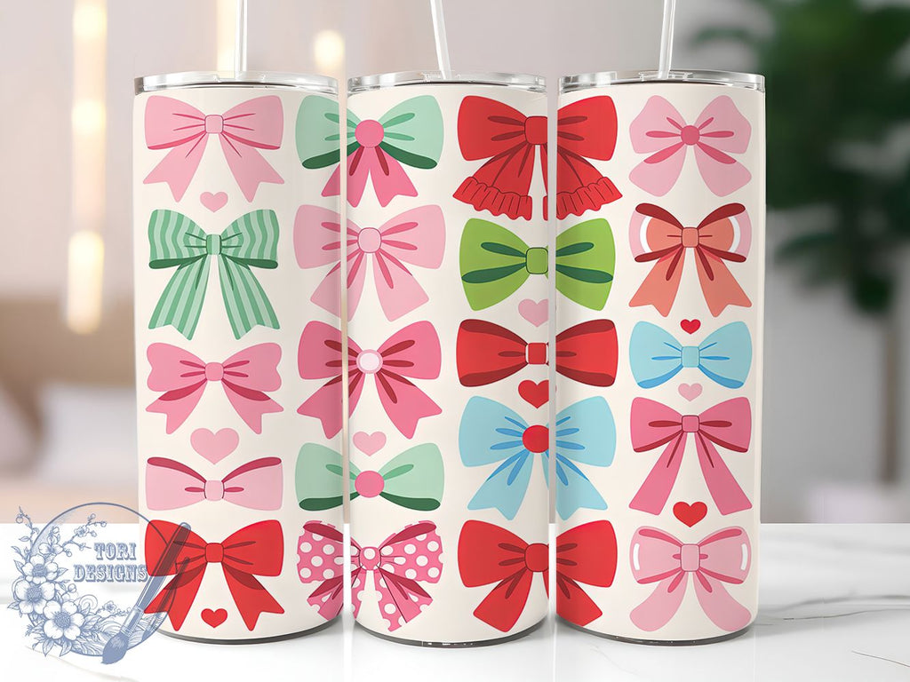 Coquette Valentine Bow Tumbler, Valentine Ribbon Pattern, Cute Bow ...