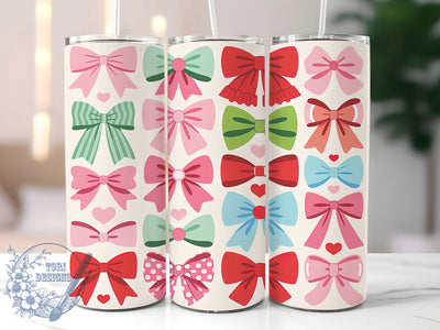 Coquette Valentine Bow Tumbler, Valentine Ribbon Pattern, Cute Bow Design, 20Oz Sublimation Wrap, Romantic Bow Art, Love Ribbon Texture, Tumbler Sublimation Sublimation ToriDesigns 