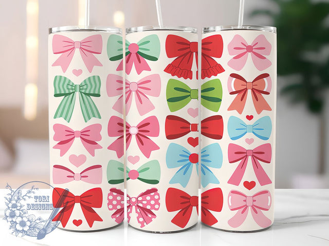 Coquette Valentine Bow Tumbler, Valentine Ribbon Pattern, Cute Bow Design, 20Oz Sublimation Wrap, Romantic Bow Art, Love Ribbon Texture, Tumbler Sublimation Sublimation ToriDesigns 