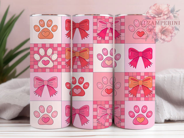 Coquette Valentine Dog Tumbler, Coquette Dog Pattern, Romantic Puppy Design, 20Oz Sublimation Wrap, Cute Dog Art, Sweet Valentine Texture, Tumbler Sublimation Sublimation Li Zamperini 