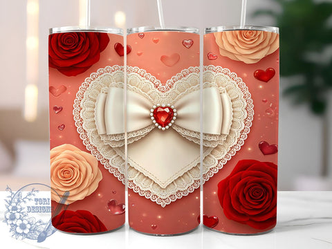 Coquette Valentine's Heart 20oz Tumbler, Valentines Heart Design, 20oz Tumbler Wrap, Romantic Gift, Cute Heart Tumbler, Valentine's Day Gift, Custom Drinkware Sublimation ToriDesigns 