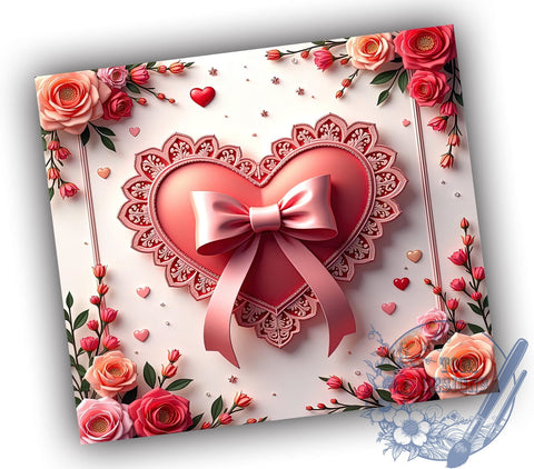 Coquette Valentine's Heart 20oz Tumbler, Valentines Heart Design, 20oz Tumbler Wrap, Romantic Gift, Cute Heart Tumbler, Valentine's Day Gift, Custom Drinkware Sublimation ToriDesigns 