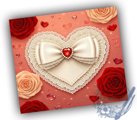 Coquette Valentine's Heart 20oz Tumbler, Valentines Heart Design, 20oz Tumbler Wrap, Romantic Gift, Cute Heart Tumbler, Valentine's Day Gift, Custom Drinkware Sublimation ToriDesigns 