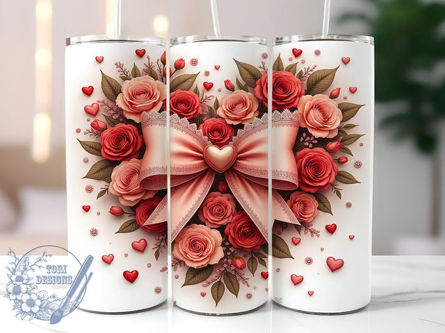 Coquette Valentine's Heart 20oz Tumbler, Valentines Heart Design, 20oz Tumbler Wrap, Romantic Gift, Cute Heart Tumbler, Valentine's Day Gift, Custom Drinkware Sublimation ToriDesigns 