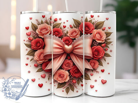 Coquette Valentine's Heart 20oz Tumbler, Valentines Heart Design, 20oz Tumbler Wrap, Romantic Gift, Cute Heart Tumbler, Valentine's Day Gift, Custom Drinkware Sublimation ToriDesigns 