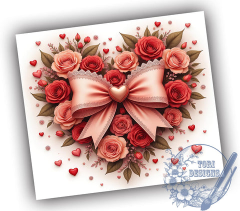 Coquette Valentine's Heart 20oz Tumbler, Valentines Heart Design, 20oz Tumbler Wrap, Romantic Gift, Cute Heart Tumbler, Valentine's Day Gift, Custom Drinkware Sublimation ToriDesigns 