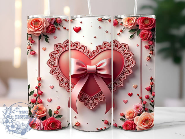 Coquette Valentine's Heart 20oz Tumbler, Valentines Heart Design, 20oz Tumbler Wrap, Romantic Gift, Cute Heart Tumbler, Valentine's Day Gift, Custom Drinkware Sublimation ToriDesigns 