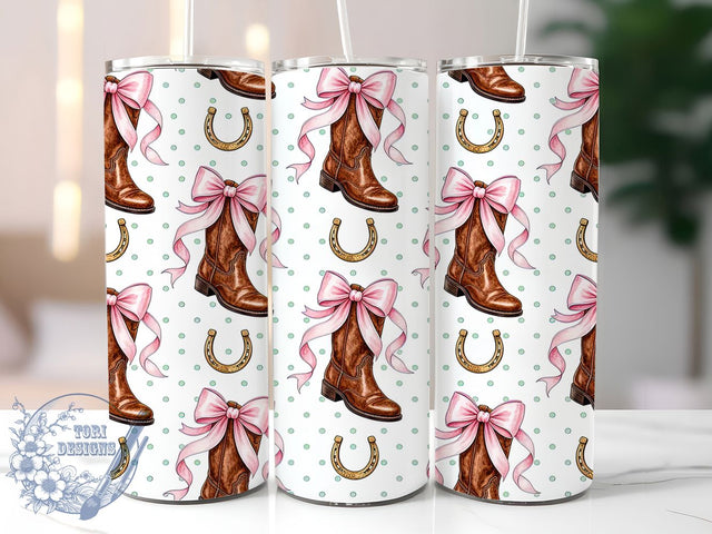 Coquette Western Boots 20oz Tumbler, Coquette Style, Western Boots, Cowgirl Aesthetic, Feminine Flair, Whimsical Charm, 20oz Wrap, Sublimation Tumbler Sublimation ToriDesigns 