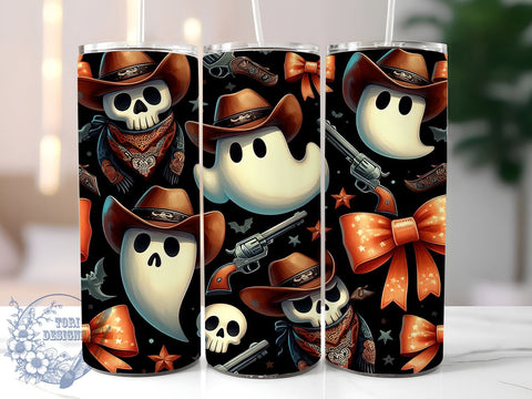 Coquette Western Halloween 20oz Skinny Tumbler, Cowboy Ghost Tumbler Png, Straight & Tapered Tumbler Wrap, Instant Digital Download Sublimation ToriDesigns 