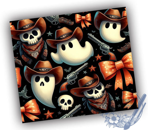 Coquette Western Halloween 20oz Skinny Tumbler, Cowboy Ghost Tumbler Png, Straight & Tapered Tumbler Wrap, Instant Digital Download Sublimation ToriDesigns 