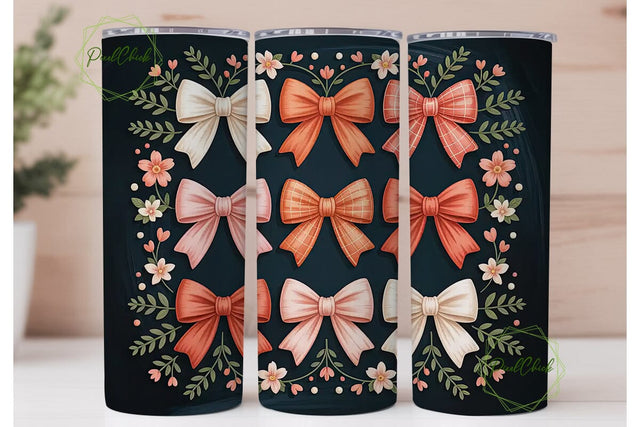 Coral Bow & Floral 20oz Tumbler Wrap Sublimation PixelChick 