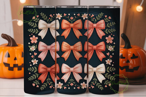 Coral Bow & Floral 20oz Tumbler Wrap Sublimation PixelChick 