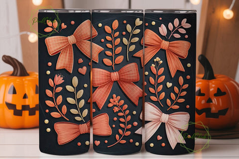 Coral Bow & Floral 20oz Tumbler Wrap Sublimation PixelChick 