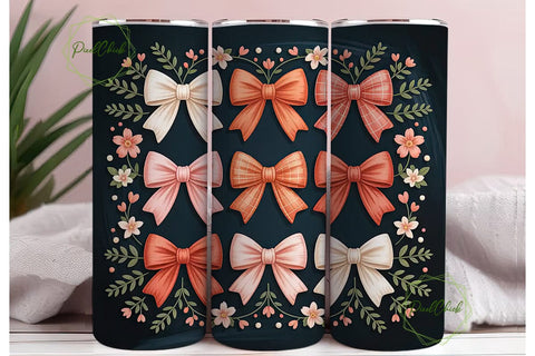 Coral Bow & Floral 20oz Tumbler Wrap Sublimation PixelChick 