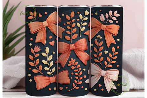 Coral Bow & Floral 20oz Tumbler Wrap Sublimation PixelChick 