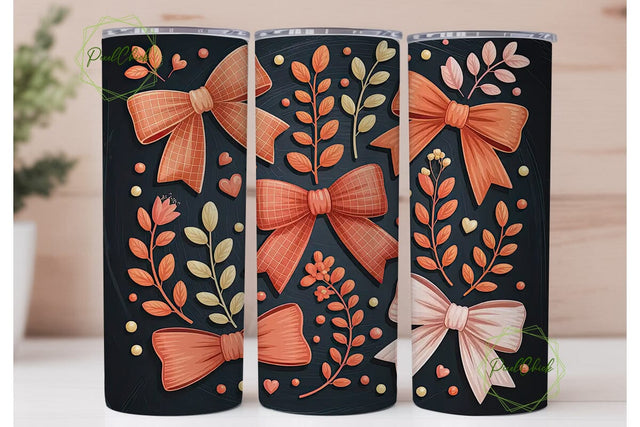 Coral Bow & Floral 20oz Tumbler Wrap Sublimation PixelChick 