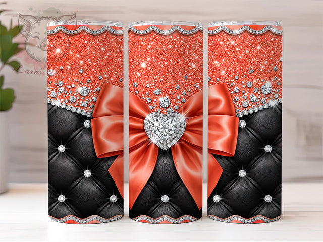Coral Glam Bow 20oz Tumbler, Pink Ribbon, Sparkly Chic, Luxe Girly, Shimmering Knot, Vibrant Fashion, Elegant Shine, Sublimation Wrap Sublimation Lara' s Designs 