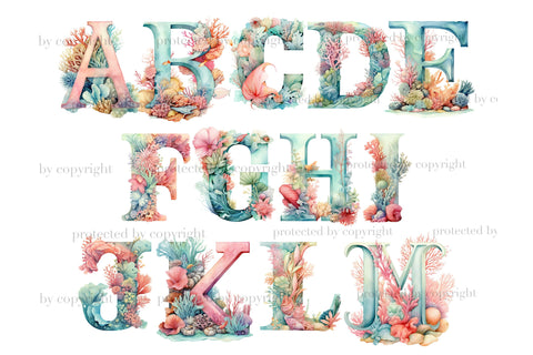 Coral Reef Alphabet Clipart | Ocean Alphabet SVG GlamArtZhanna 
