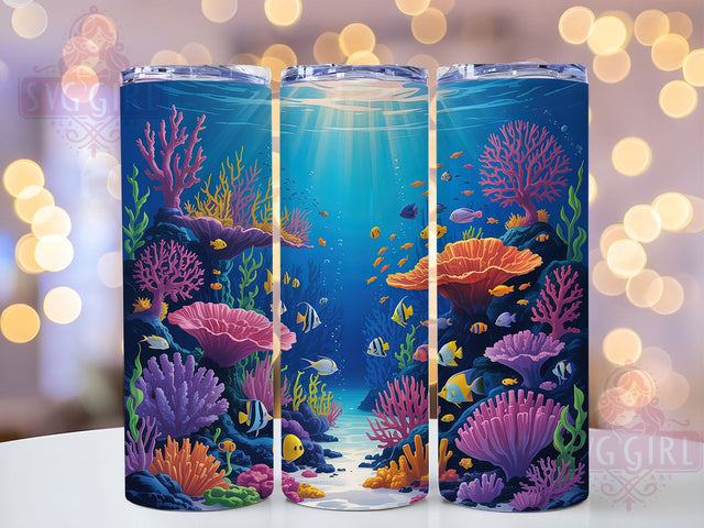 Coral Reef Fish Tumbler, Coral Reef, Ocean Theme, Underwater Design, Marine Life, 20Oz Tumbler, Sublimation Wrap Sublimation SvggirlplusArt 